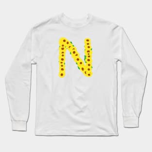 Sunflowers Initial Letter N (White Background) Long Sleeve T-Shirt